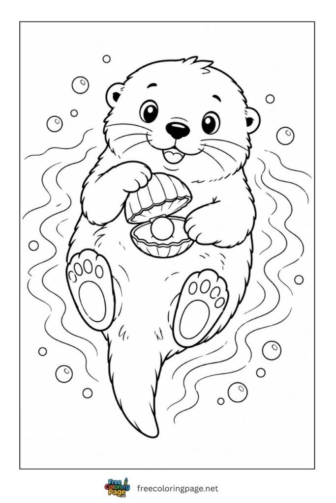sea otter cracking shell coloring page- sea animals