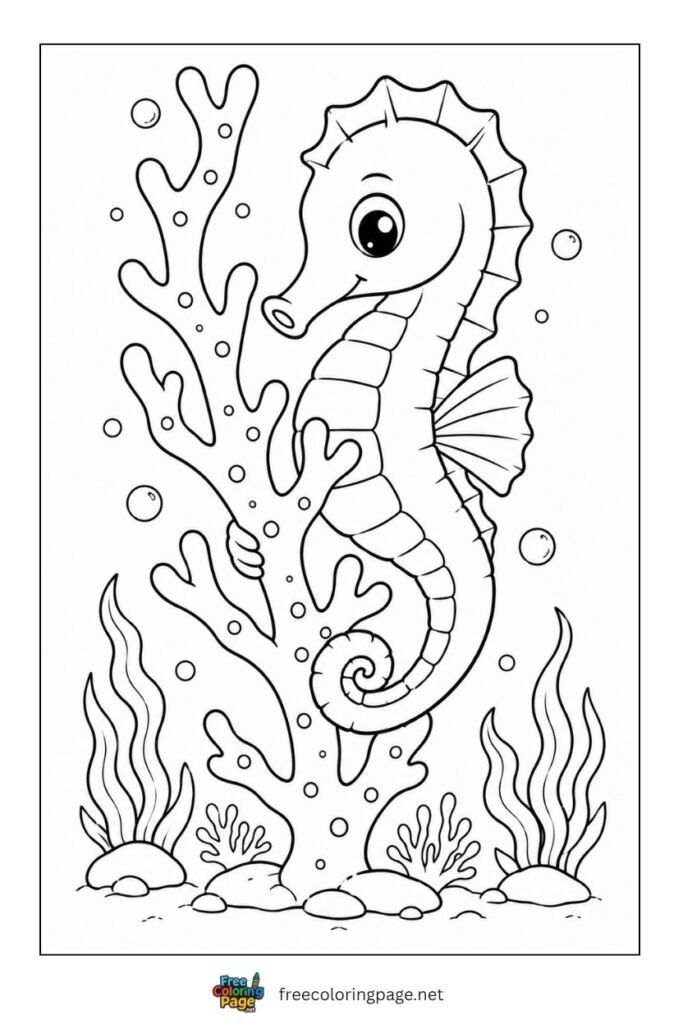 seahorse coral coloring page- sea animals