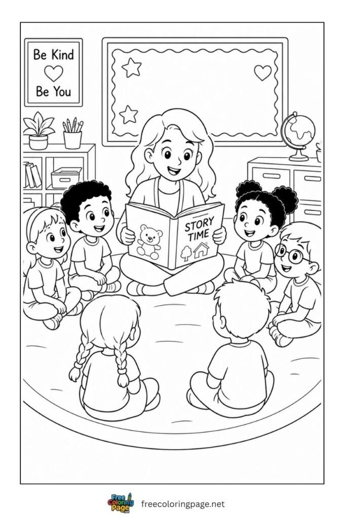 story time circle coloring page- classroom fun