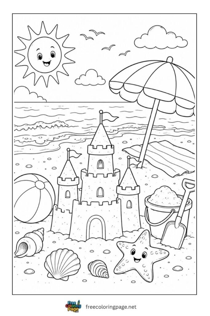 sunny beach coloring page