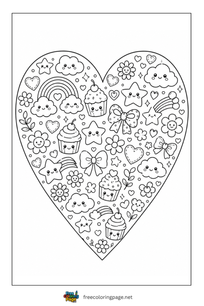 coloring page of sweet heart doodle