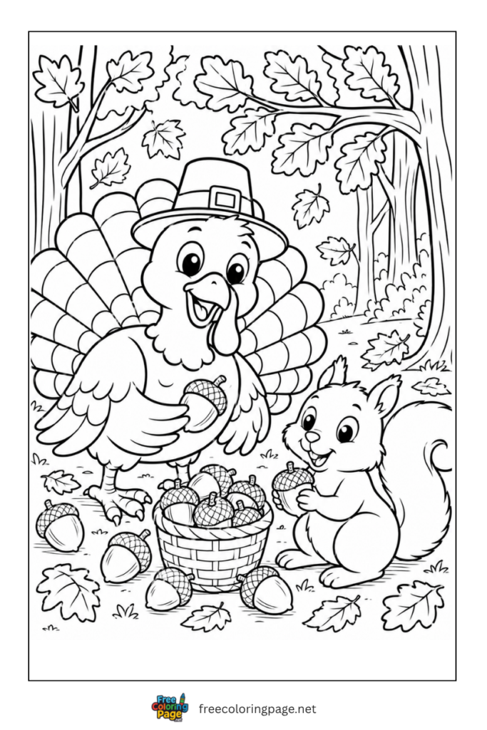 turkey and squirrel in autumn field- thanksgiving turkey