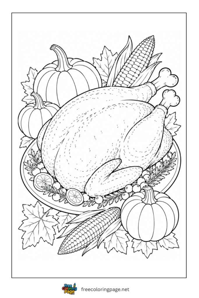 turkey dinner coloring page for thanksgiving