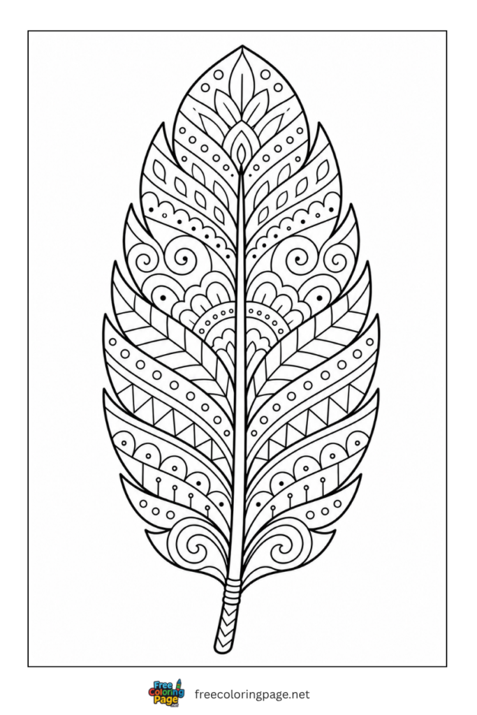 turkey feather decorated with mandala design