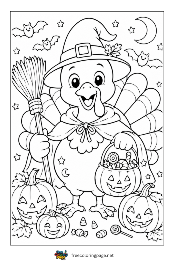 turkey in halloween coloring page 