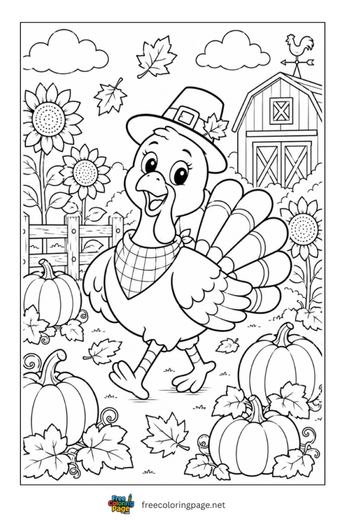turkey in pumpkins field- thanksgiving turkey