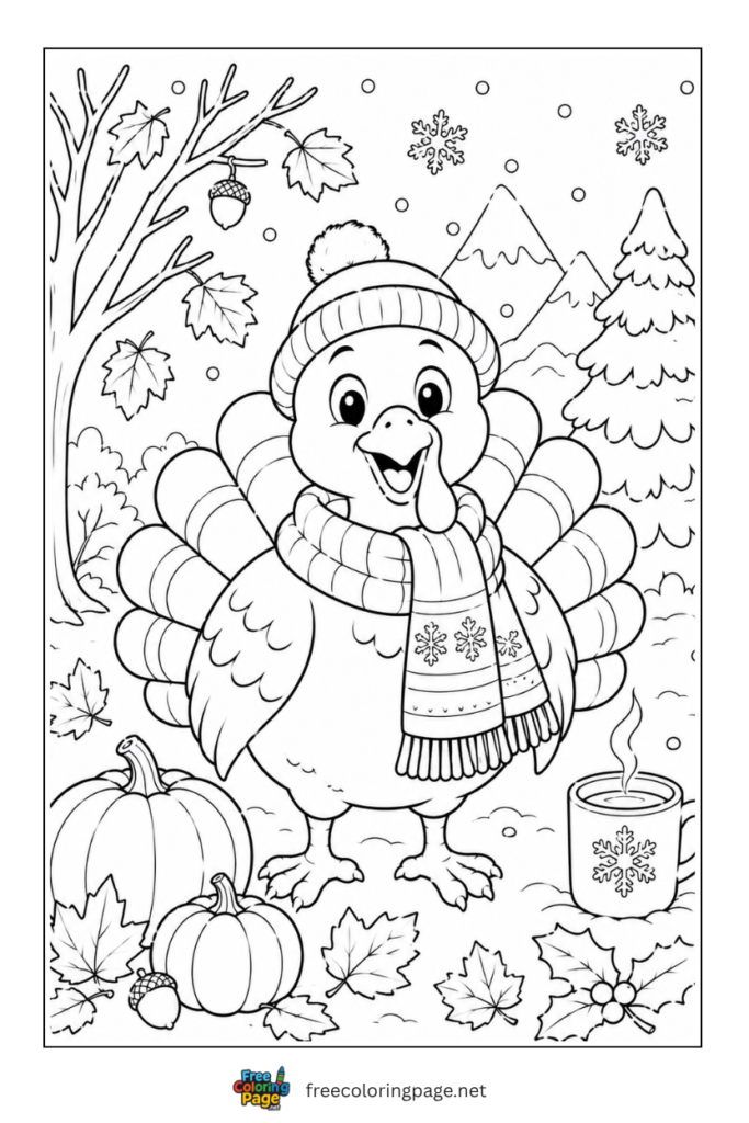 turkey wearing winter scarf  coloring page 