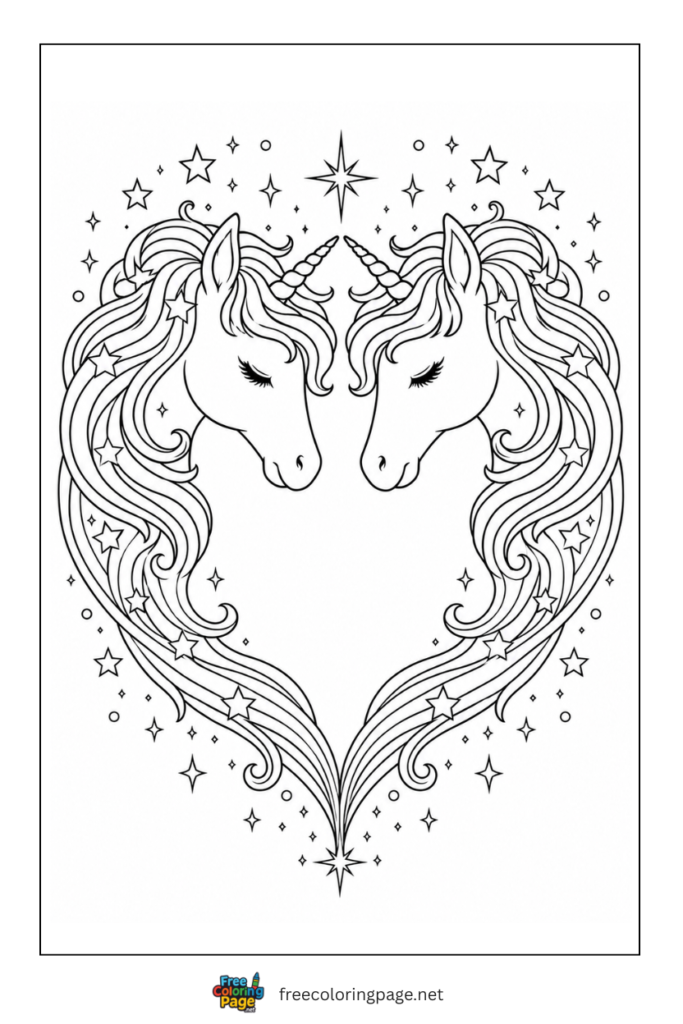 coloring page of unicorn heart