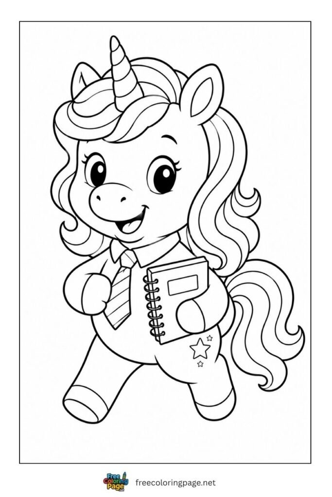 unicorn back to school coloring page
