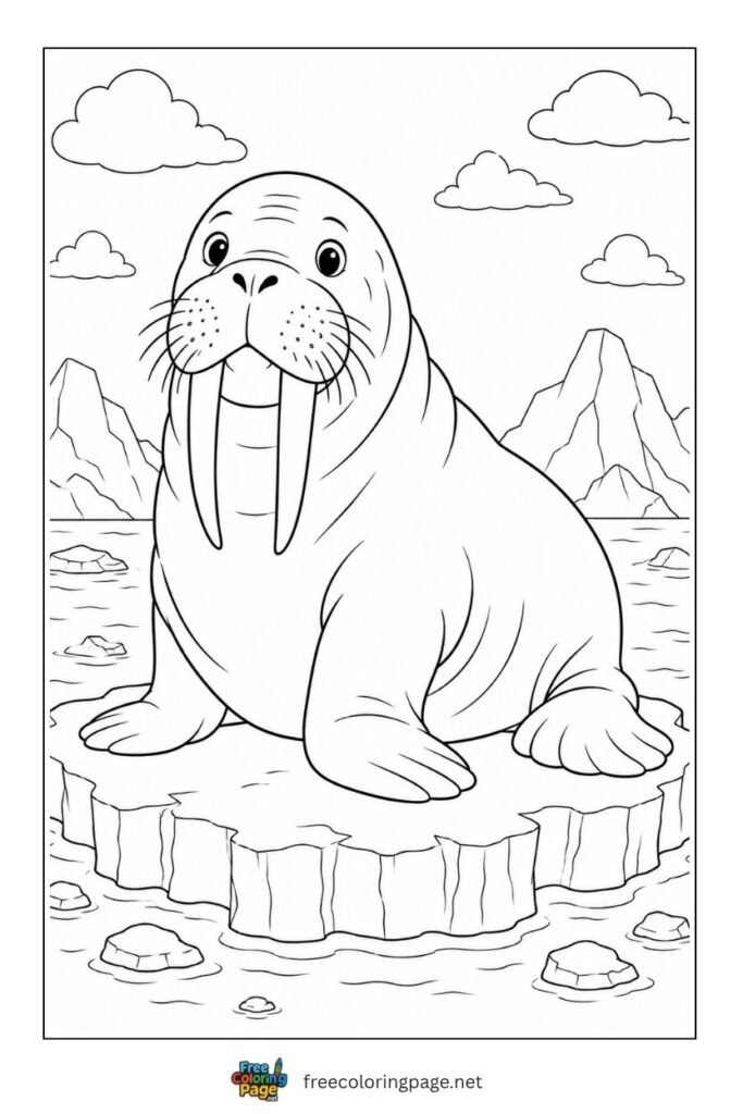 walrus ice floe coloring page- sea animals