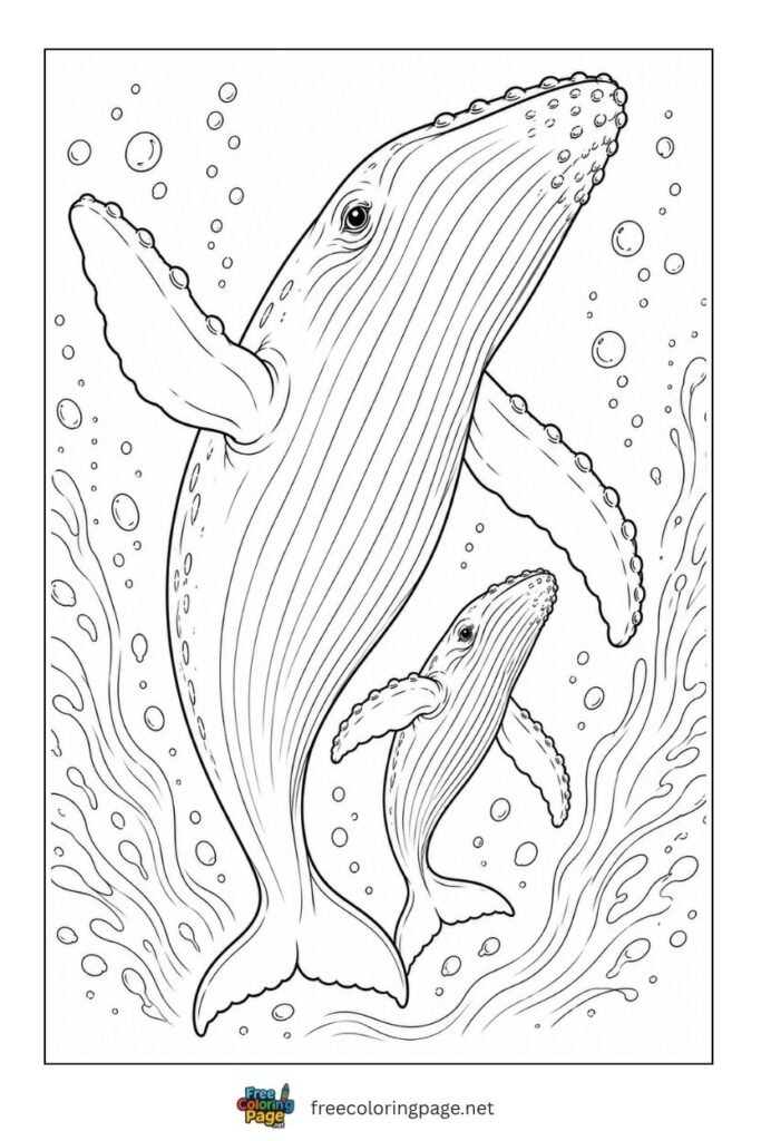 whale and calf coloring page- sea animals