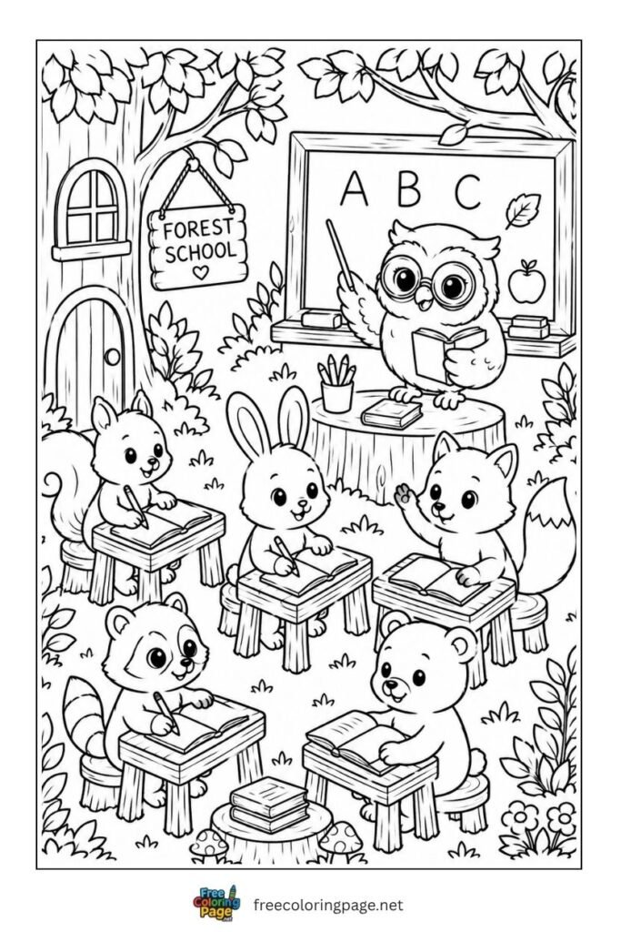 woodland animal classroom coloring page