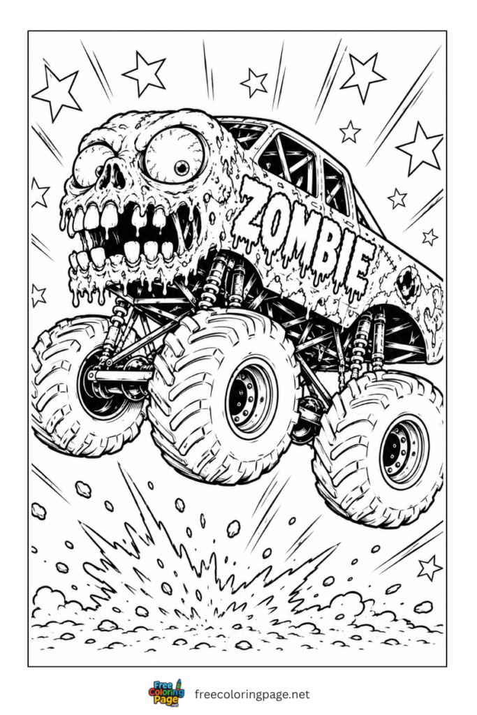 coloring page of zombie monster truck