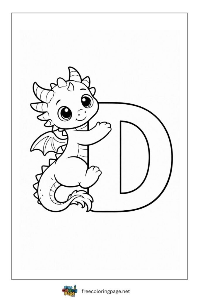 d is for dragon coloring page