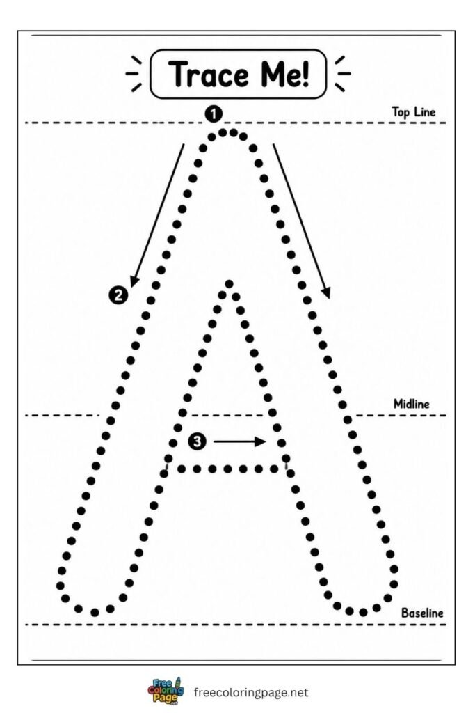 Extra large letter tracing worksheet with one enormous dotted letter outline for toddlers, free printable