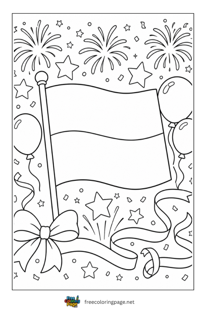 monaco flag festive decoration waving coloring page