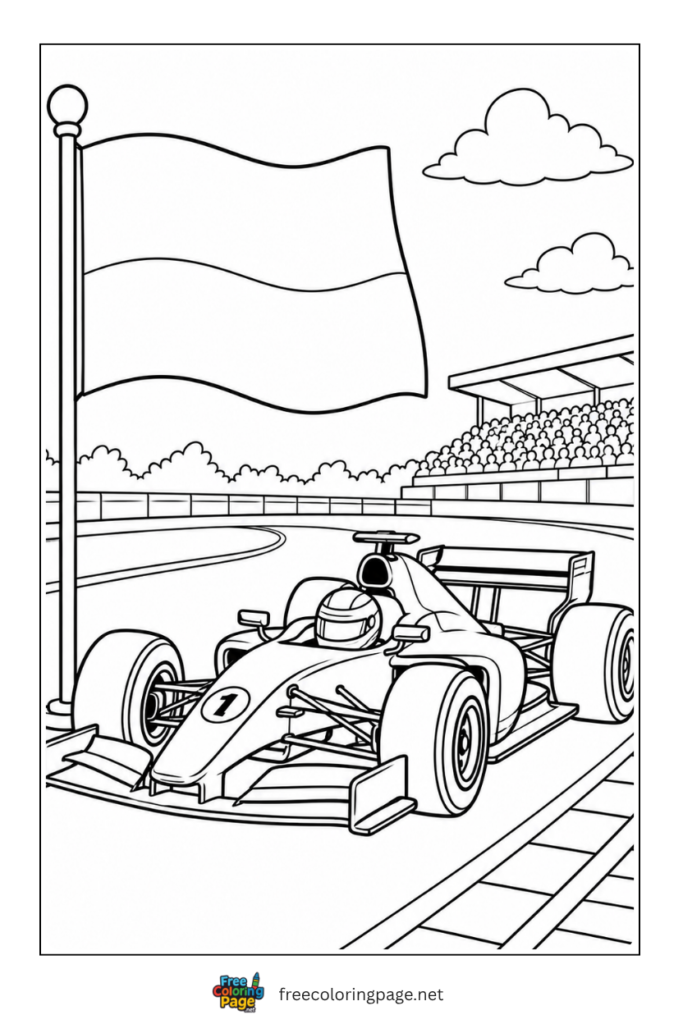 monaco flag beside formula f1 race car coloring page