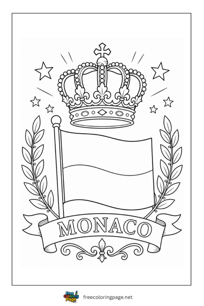 monaco flag and royal crown coloring page