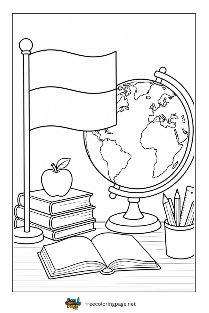 monaco flag beside world globe coloring page