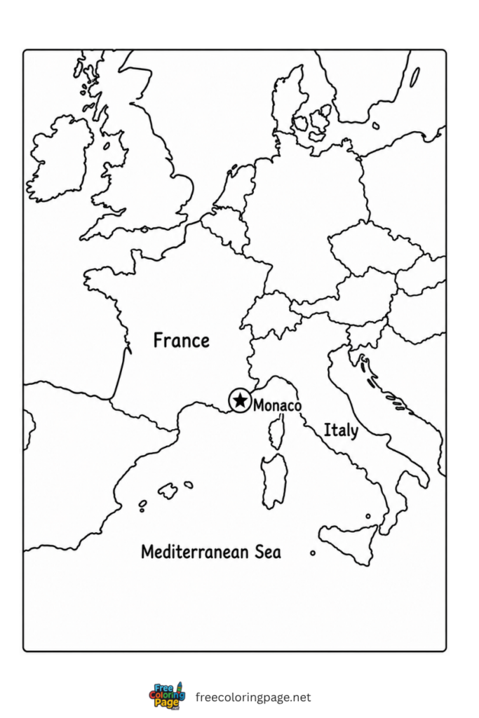 monaco in western europe map coloring page