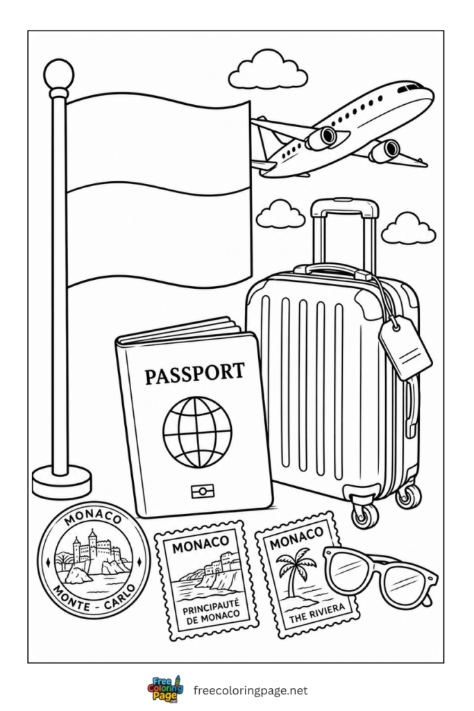 monaco travel destination coloring page