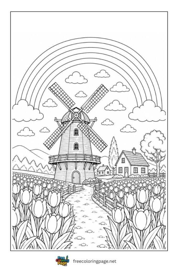 rainbow windmil coloring page for adults