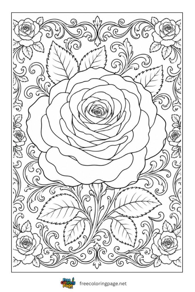 adult rose lace border coloring page