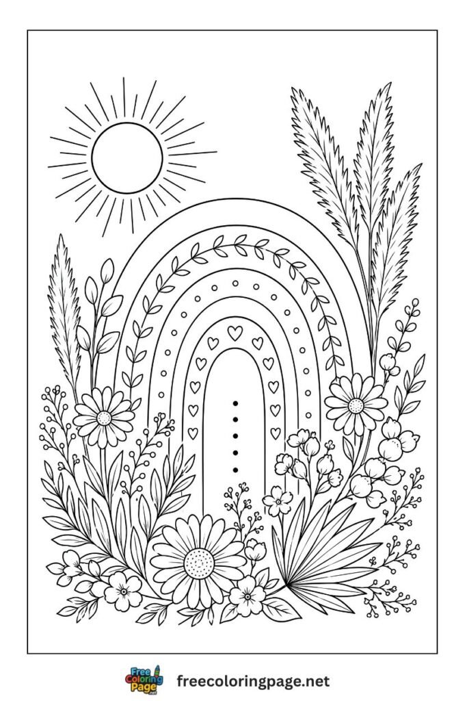 aesthetic rainbow sun coloring page