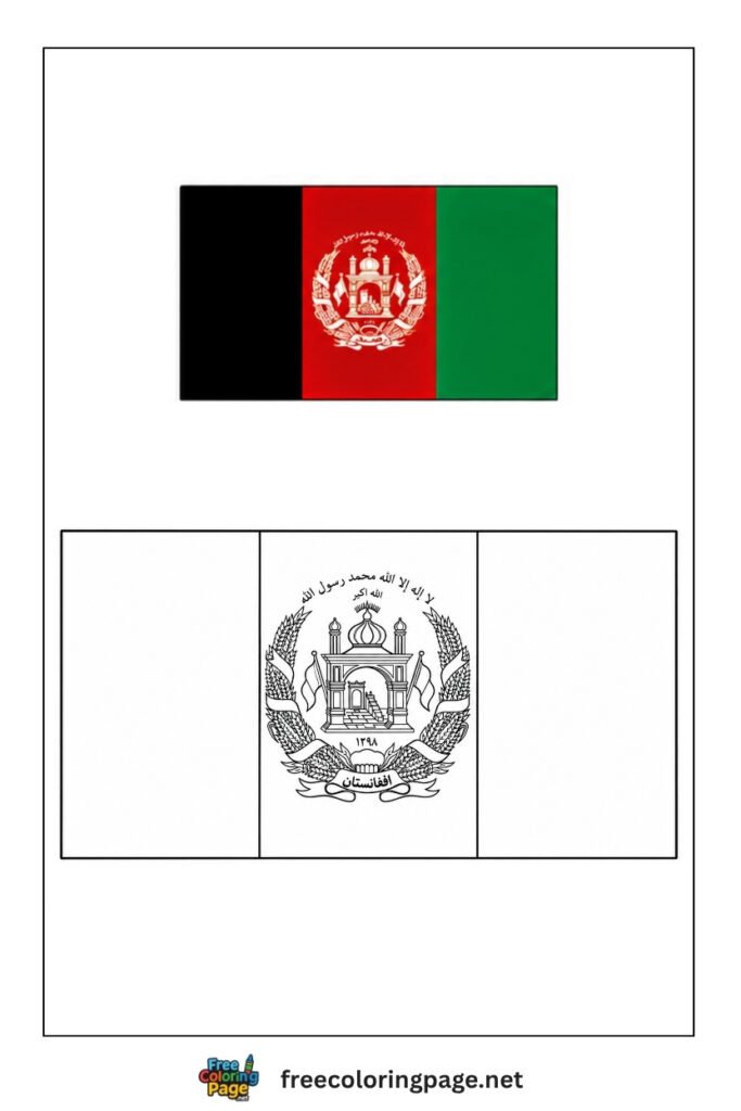 afghanistan flag coloring page with colored reference