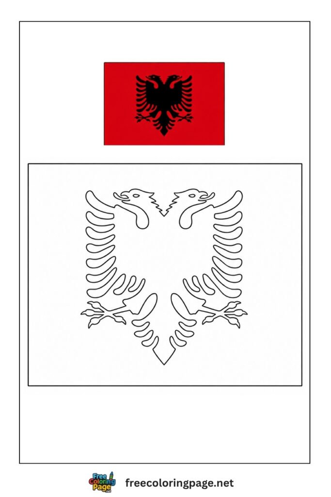 albania flag coloring page with colored reference