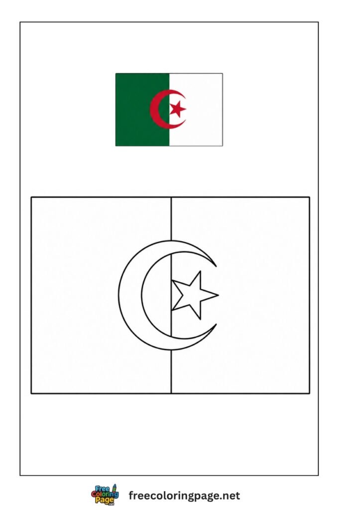 algeria flag coloring page with colored reference