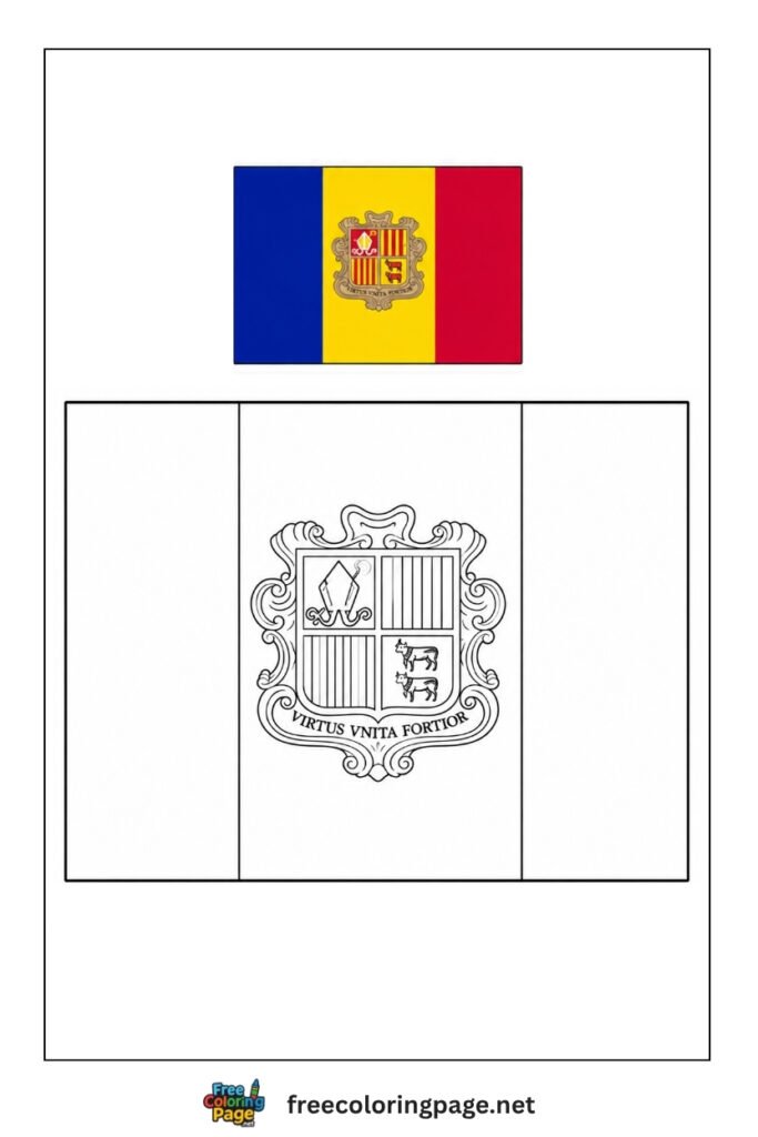 andorra flag coloring page with colored reference