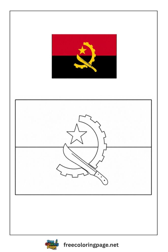 angola flag coloring page with colored reference