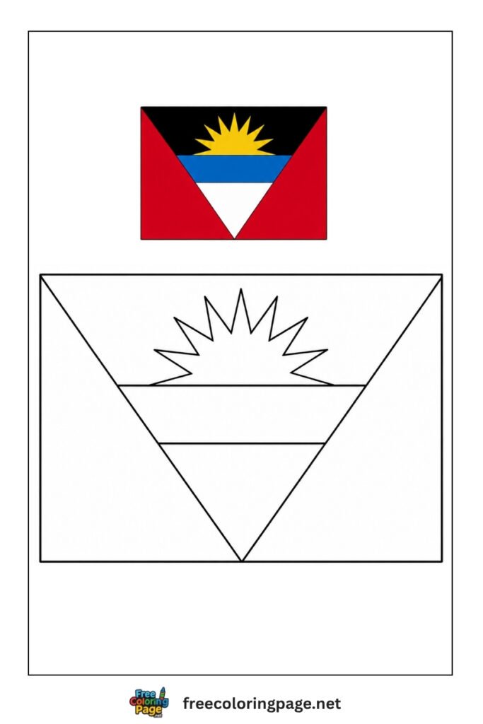 antigua and barbuda flag coloring page with colored reference
