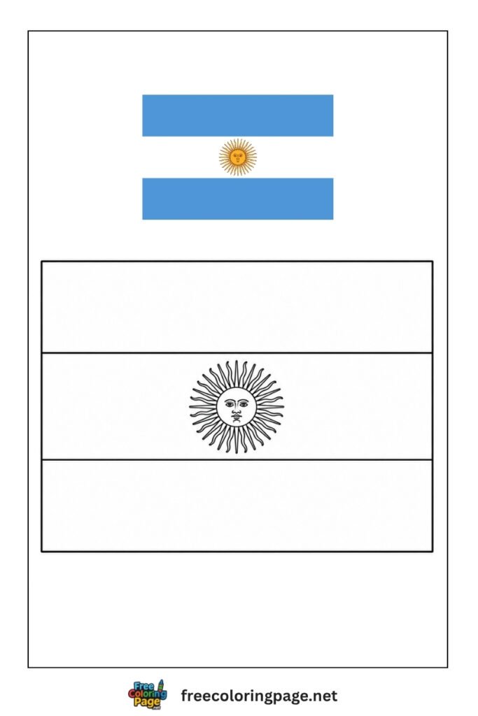 argentina flag coloring page with colored reference