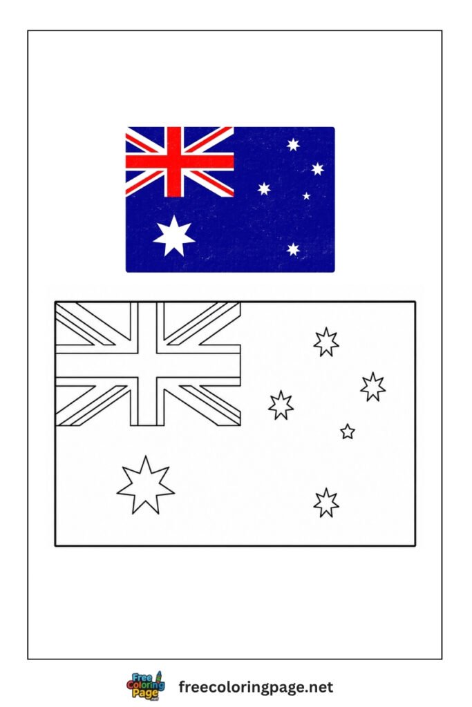 australia flag coloring page with colored reference