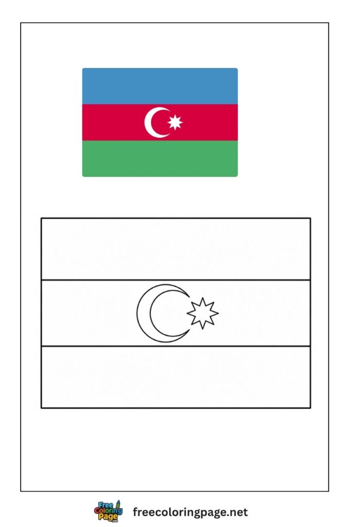azerbijan flag coloring page with colored reference