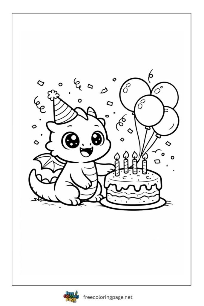 baby dragon birthday coloring page