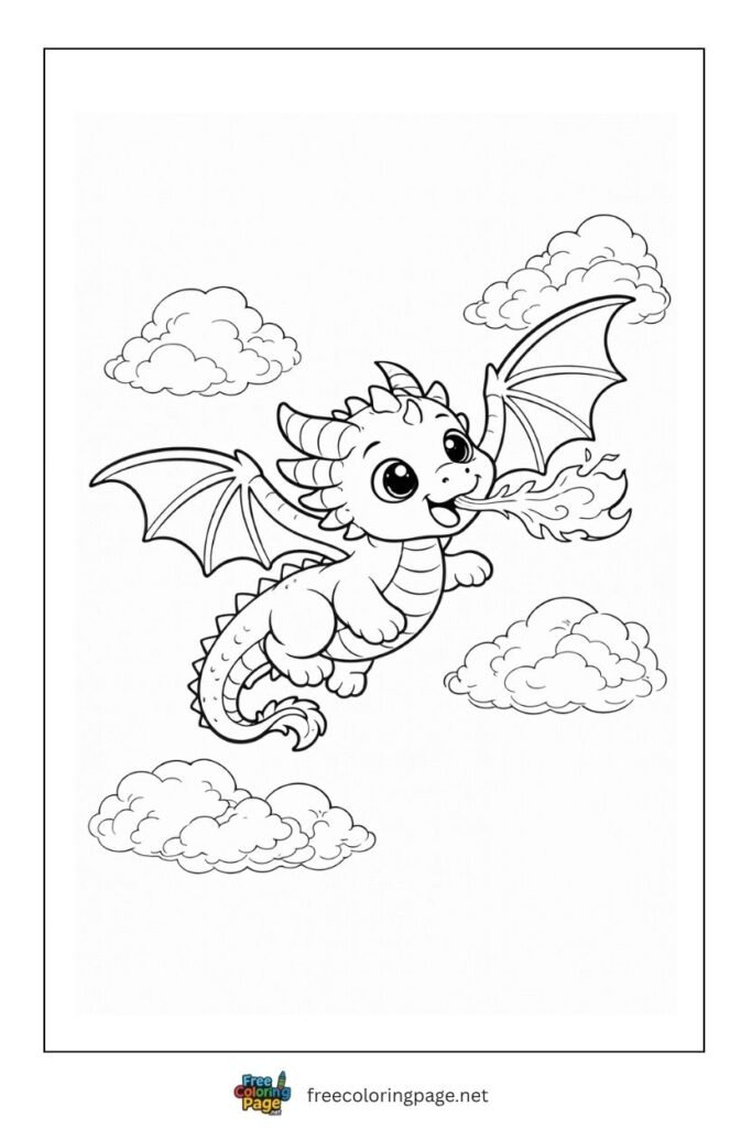 baby dragon flying coloring page