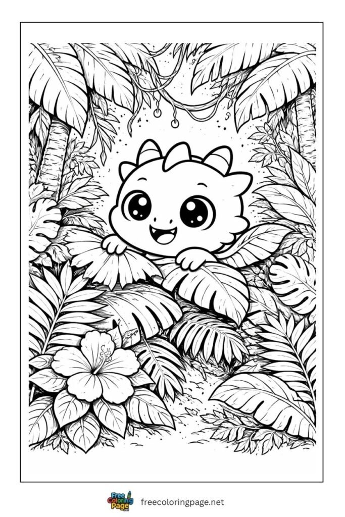 baby dragon in forest coloring page