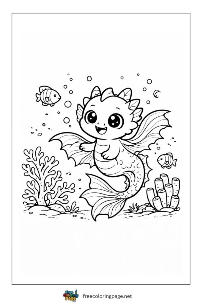 baby dragon mermaid coloring page
