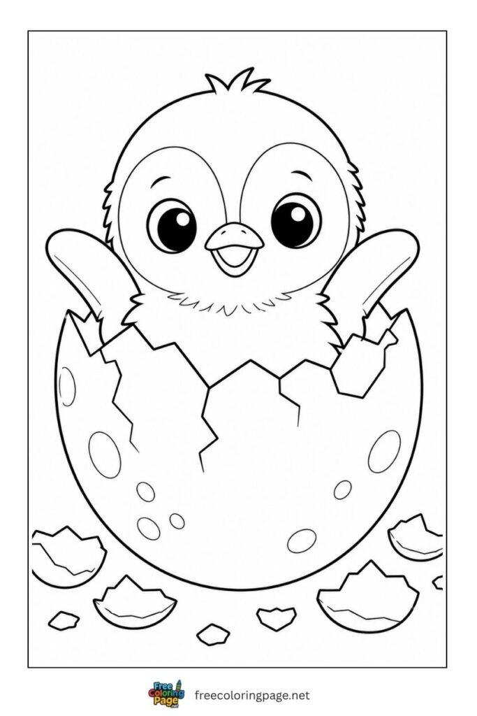 Baby penguin hatching coloring page