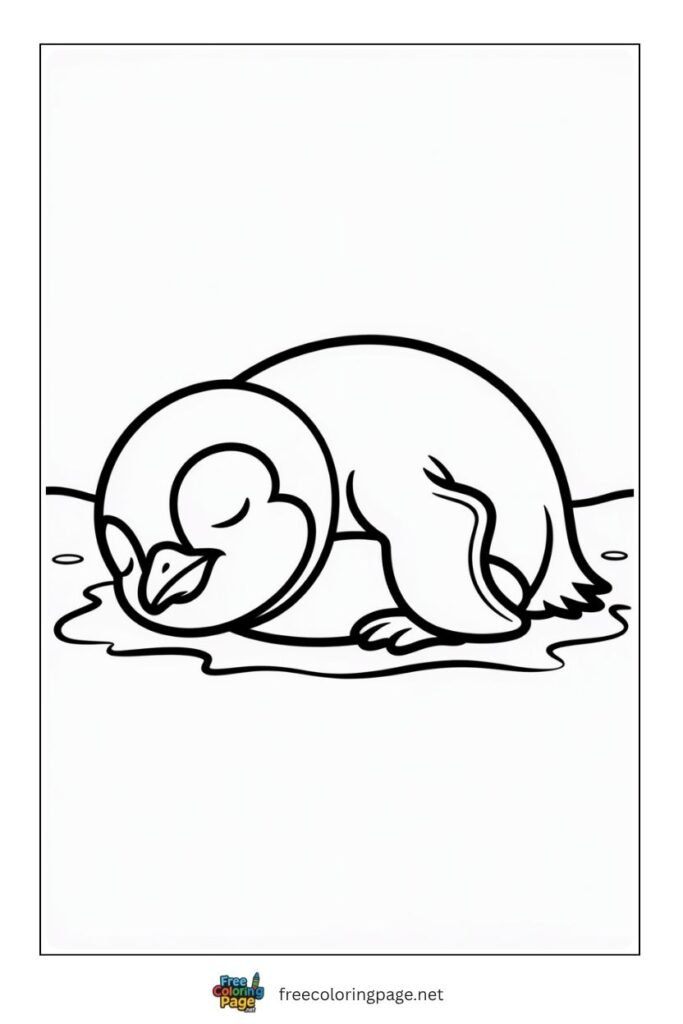 Baby penguin sleeping coloring page