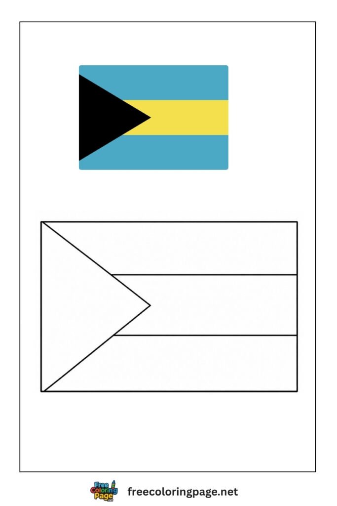 bahamas flag coloring page with colored reference