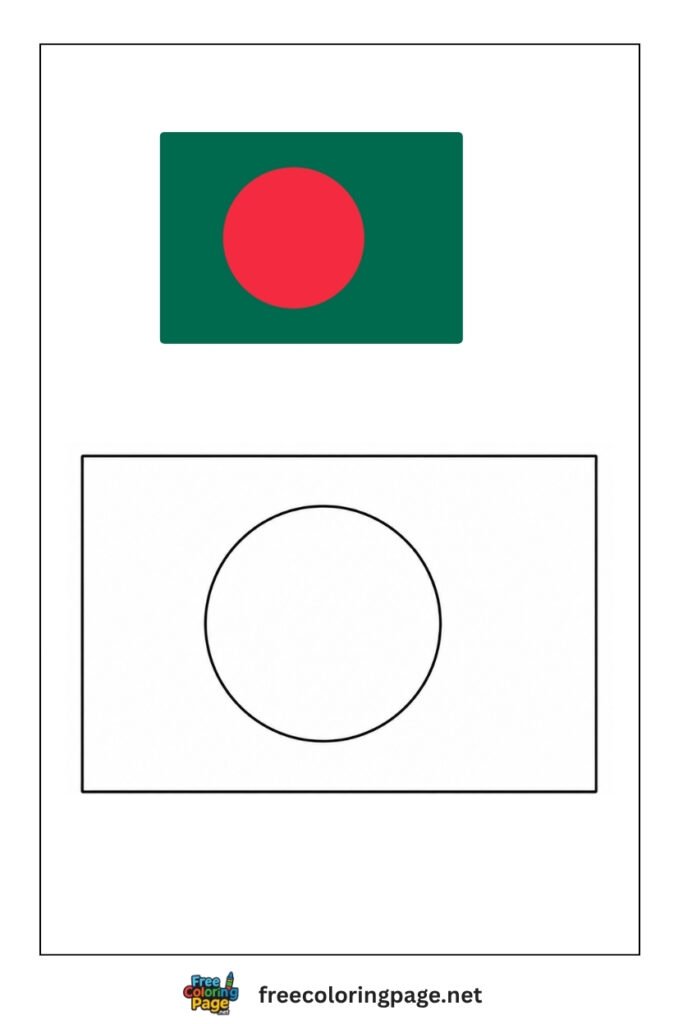 bangladesh flag coloring page with colored reference
