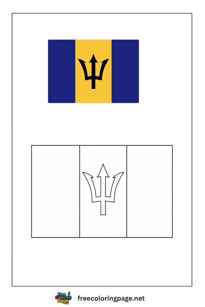 barbados flag coloring page with colored reference