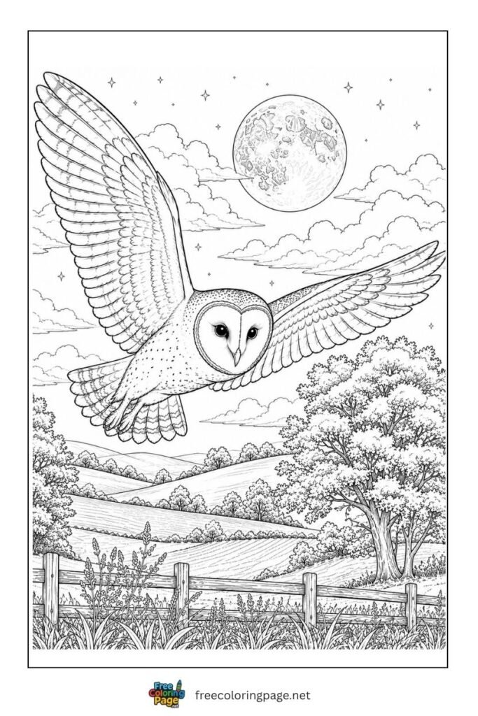 barn owl flight coloring page