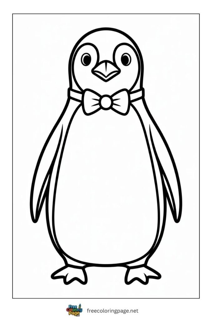 Penguin with bow coloring page