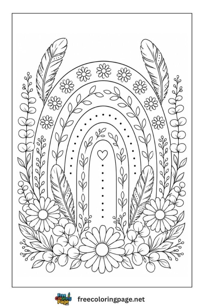 aesthetic boho rainbow coloring page