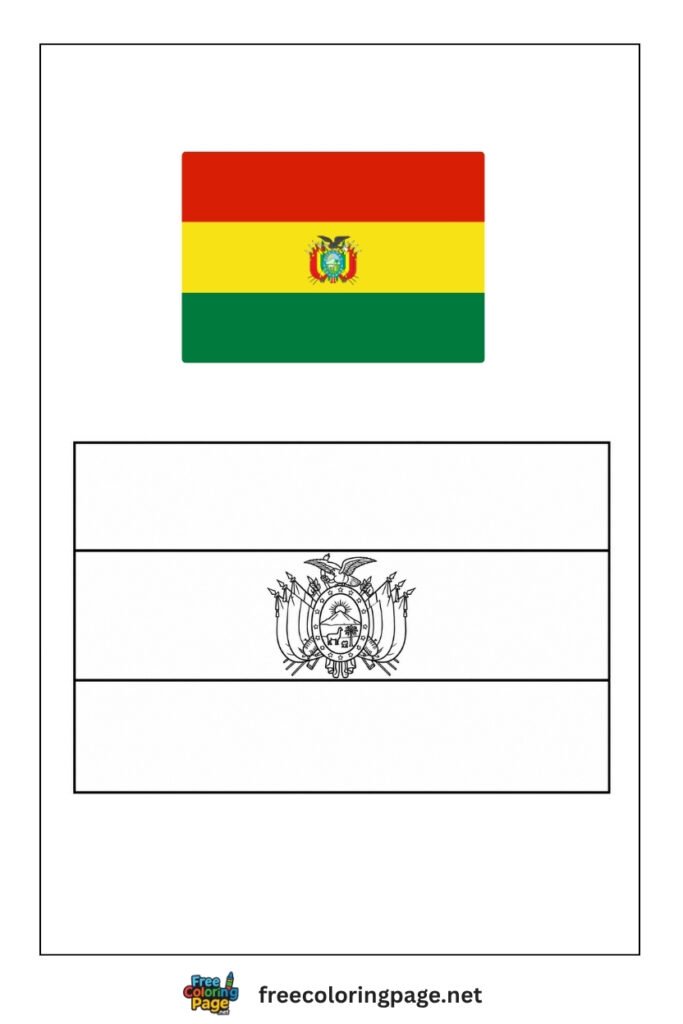 bolivia flag coloring page with colored reference